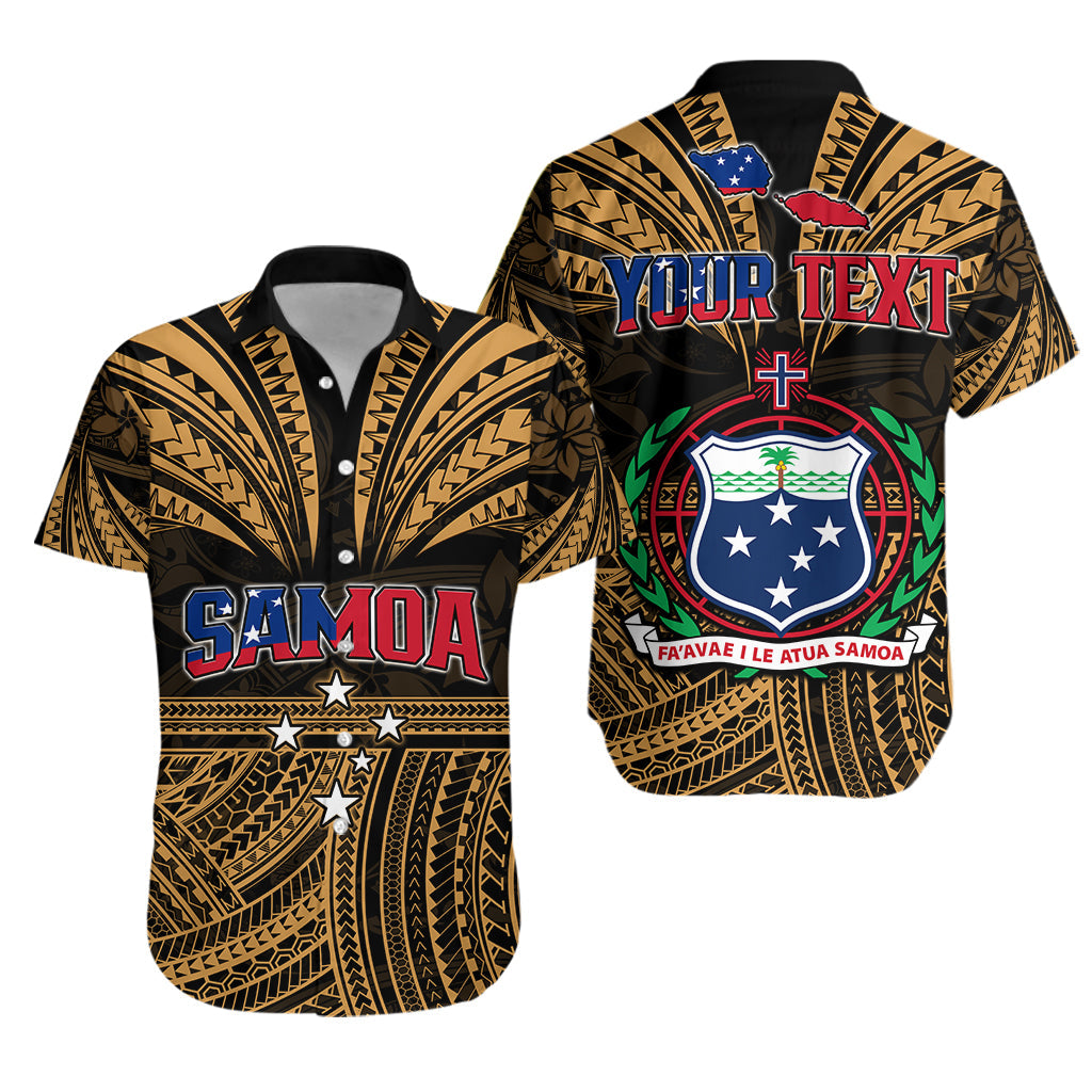 Custom Personalised Samoa Tatau Hawaiian Shirt Gold Polynesian Proud Samoan