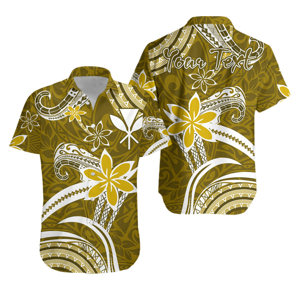Custom Personalised Hawaii Flowers Wave Hawaiian Shirt Kanaka Maoli Gold Polynesian