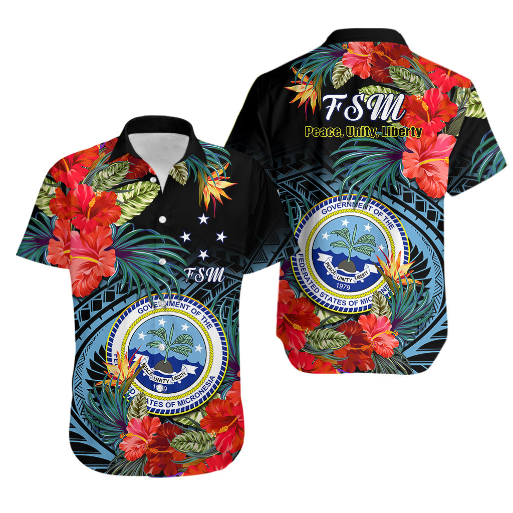 Federated States of Micronesia Hawaiian Shirt Hibiscus Flowers FSM Seal Polynesian
