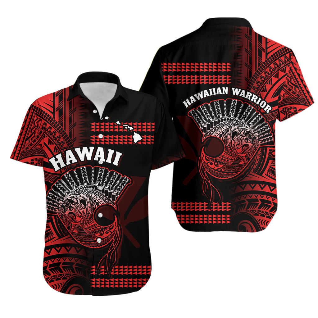 Hawaii Hawaiian Shirt Kakau Warrior Helmet Gradient Red Polynesian
