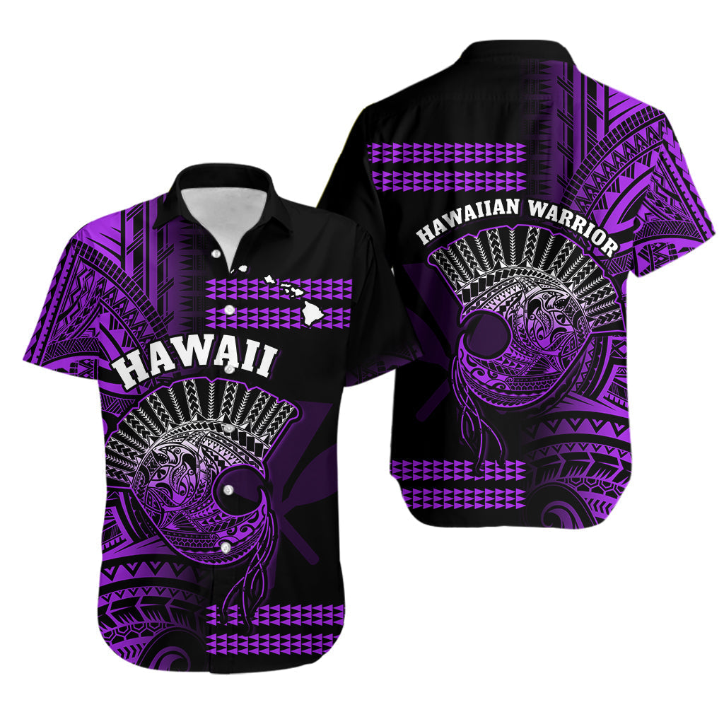 Hawaii Hawaiian Shirt Kakau Warrior Helmet Gradient Purple Polynesian