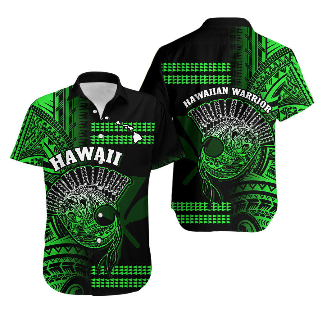 Hawaii Hawaiian Shirt Kakau Warrior Helmet Gradient Green Polynesian