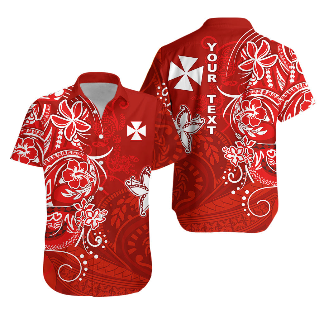 Custom Personalised Wallis et Futuna Hawaiian Shirt Polynesia Red Sea Turtle and Flowers