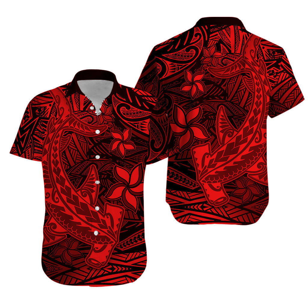 Polynesian Hawaiian Shirt Red Hawaiian Tribal Hammerhead Shark