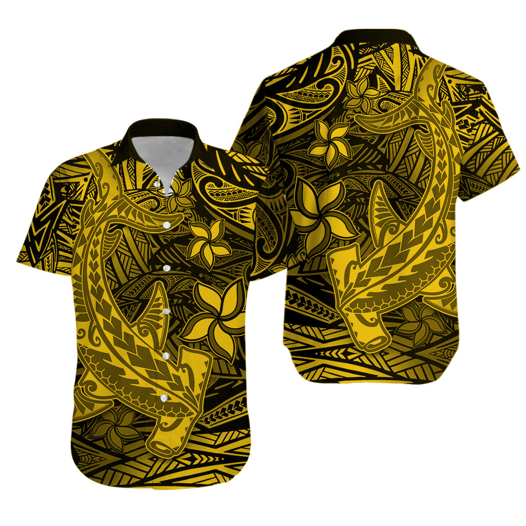Polynesian Hawaiian Shirt Gold Hawaiian Tribal Hammerhead Shark