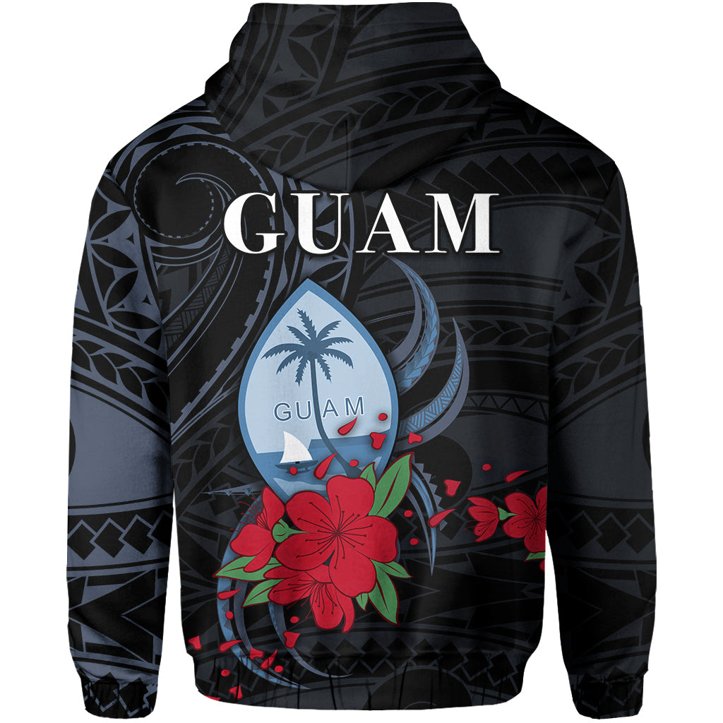 Guam Zip Hoodie Polynesian Flowers Version Black