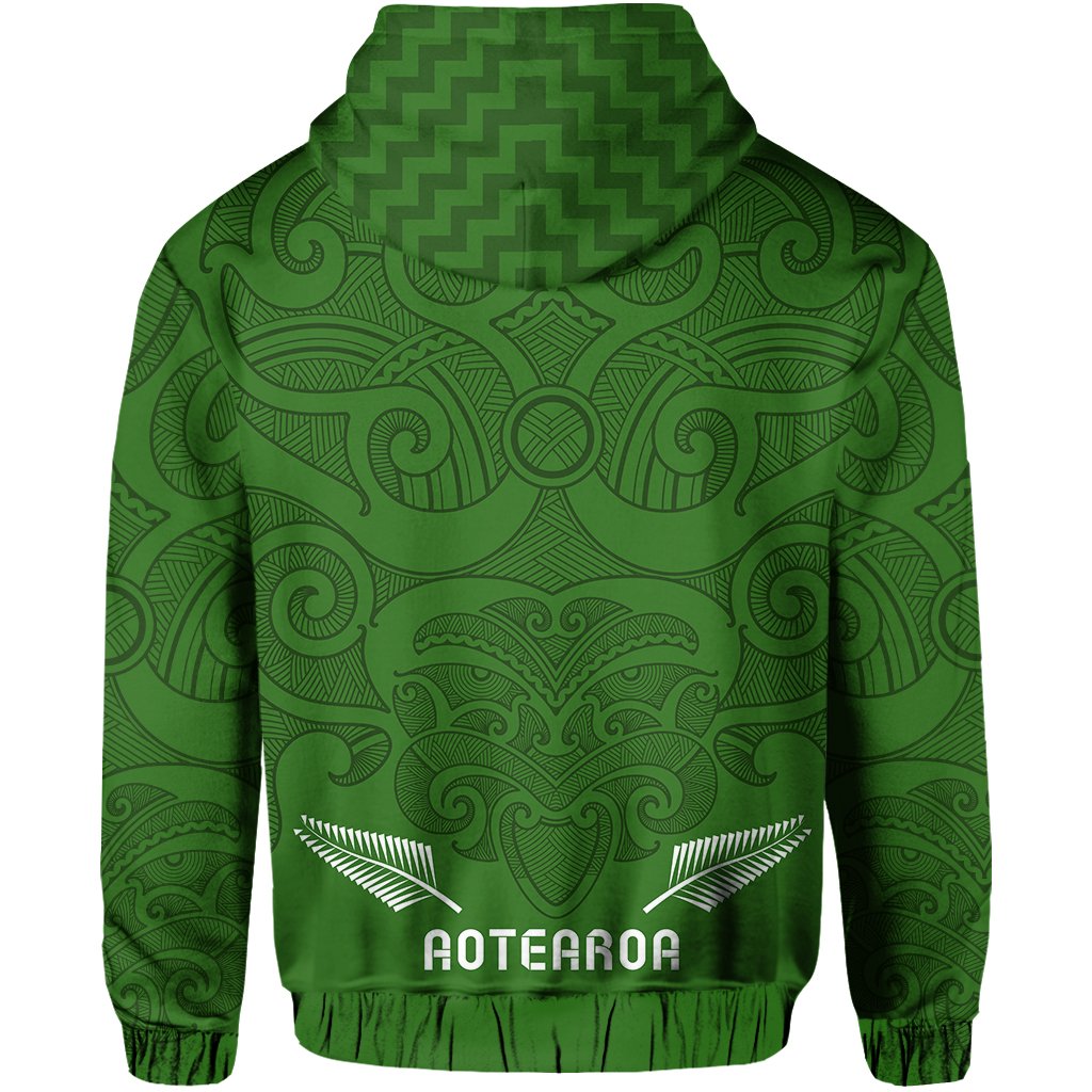 Maori 2021 Zip Hoodie Green Aotearoa Tattoo