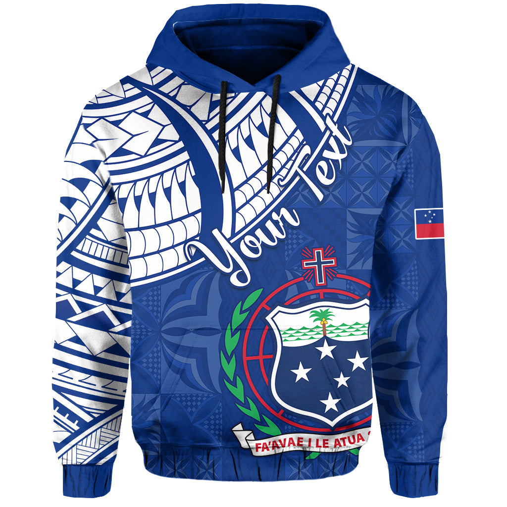 Custom Text Samoa Siapo Hoodie Sporty Mix Barkcloth Panel Personalised Unisex Blue Samoa Hooodie