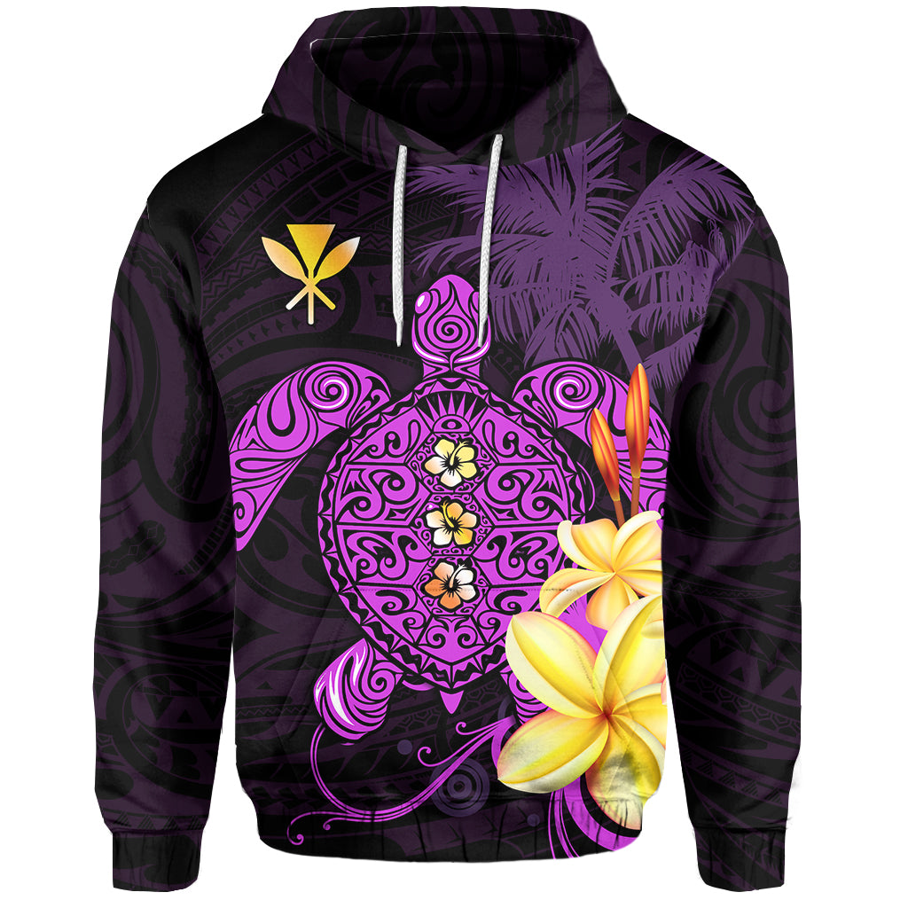 Hawaii Turtle Hoodie Hawaiian Flowers Version Purple Elegant