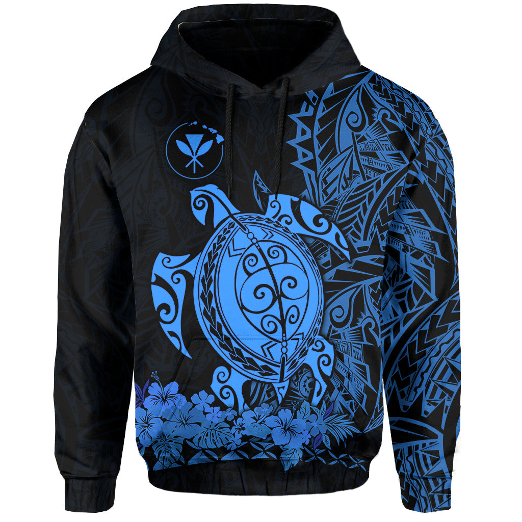 Hawaii Polynesian Hoodie Blue Sea Turtles Hawaiian