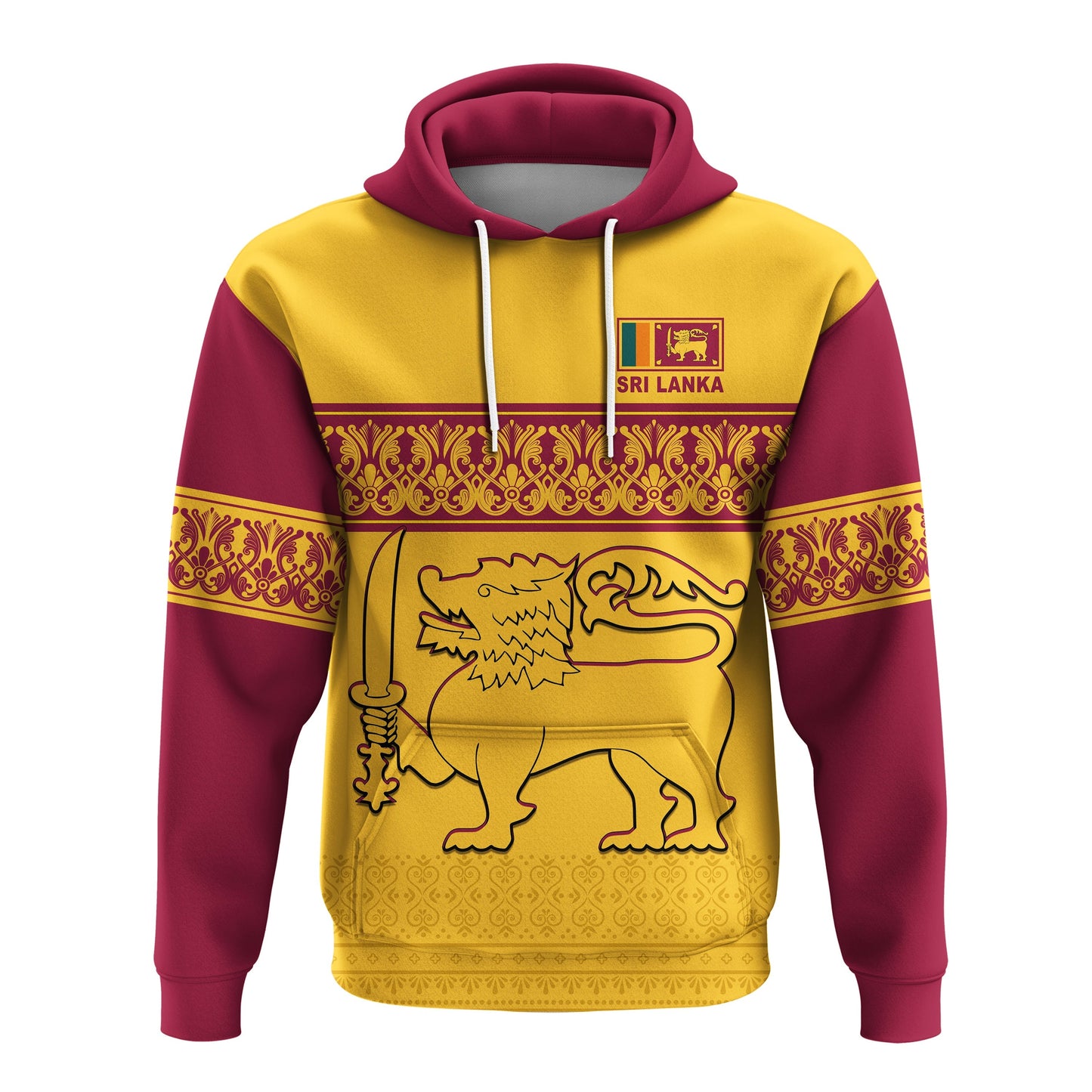 Custom Sri Lanka Hoodie Traditional Pattern and Lion Flag