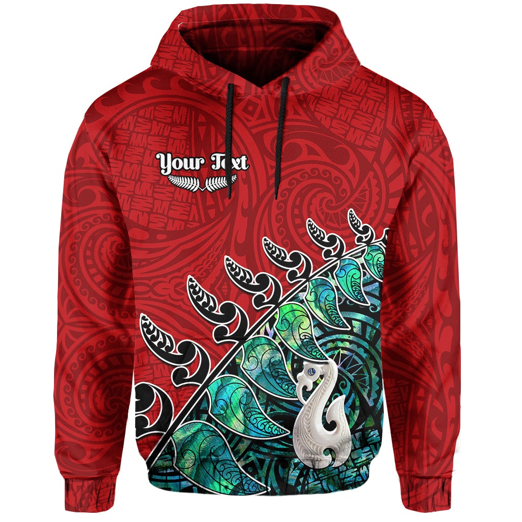 ( Personalised) New Zealand Maori Hoodie Fern and Manaia Version Red