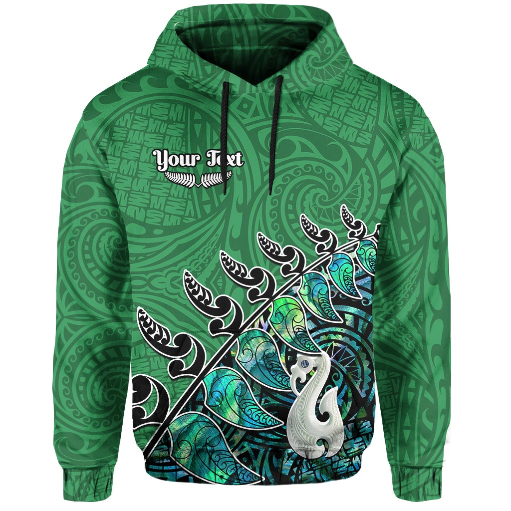 Custom Text New Zealand Maori Hoodie Fern and Manaia Version Green