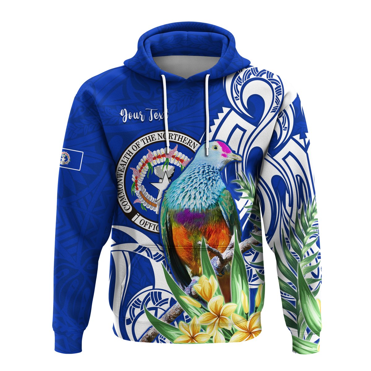 ( Personalised) Northern Mariana Islands Hoodie Mariana Fruit Dove Mix Frangipani Flowers