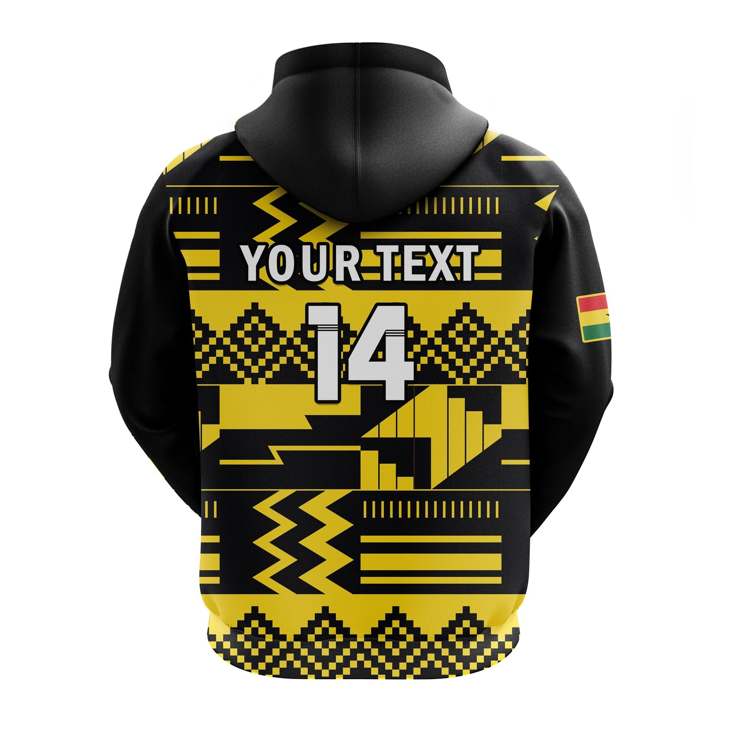 Custom Ghana Football Hoodie Black Stars Kente Football 2022 Yellow
