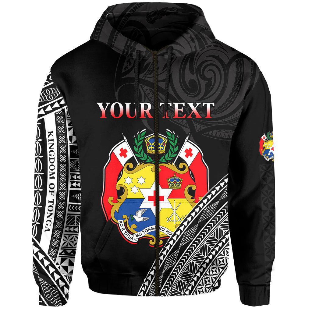 ( Personalised) Tonga Zip Hoodie Tongan Pattern Blithesome Version Black