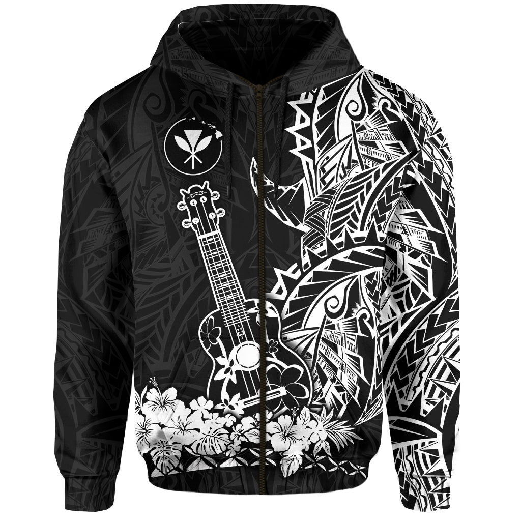 Hawaii Polynesian Zip Hoodie White Ukulele