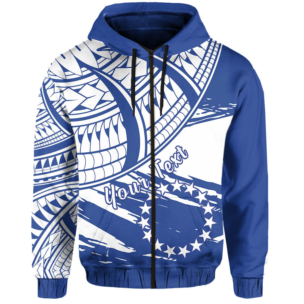 ( Personalised) Cook Islands Zip Hoodie Flag Style Blue With Claw Pattern