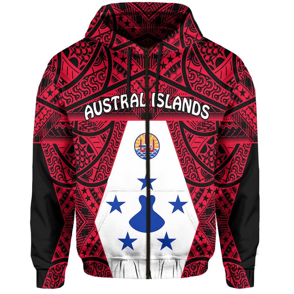 Austral Islands Zip Hoodie Polynesian Pattern French Polynesia