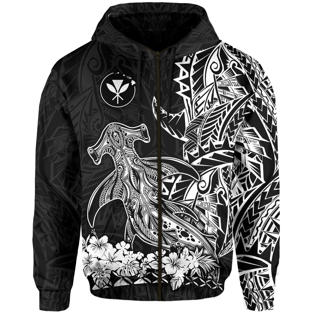 Hawaii Polynesian Zip Hoodie Wild Hammerhead Sharks