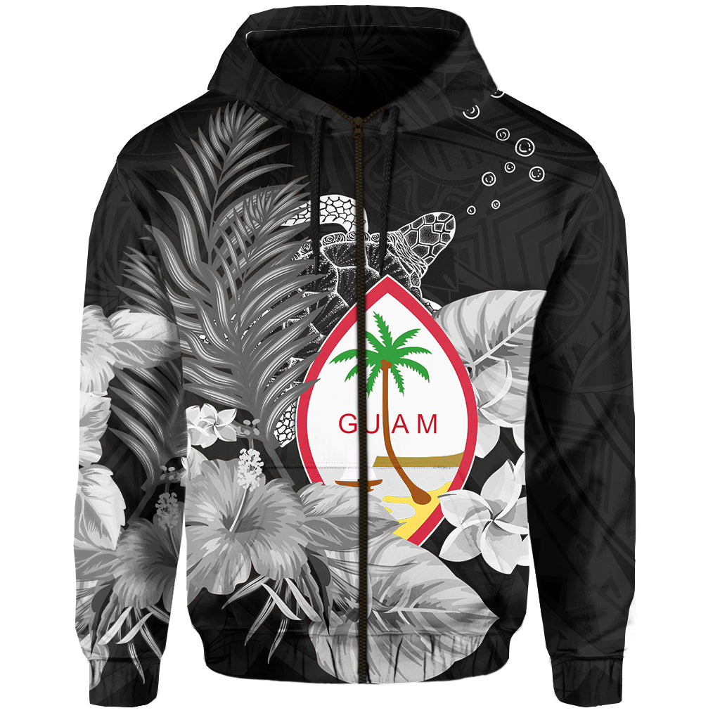 Guam Seal Zip Hoodie Polynesian Turtle with Flowers Version White Hoodie