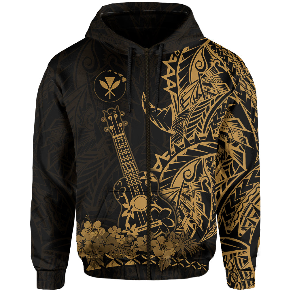 Hawaii Polynesian Zip Hoodie Ukulele Gold