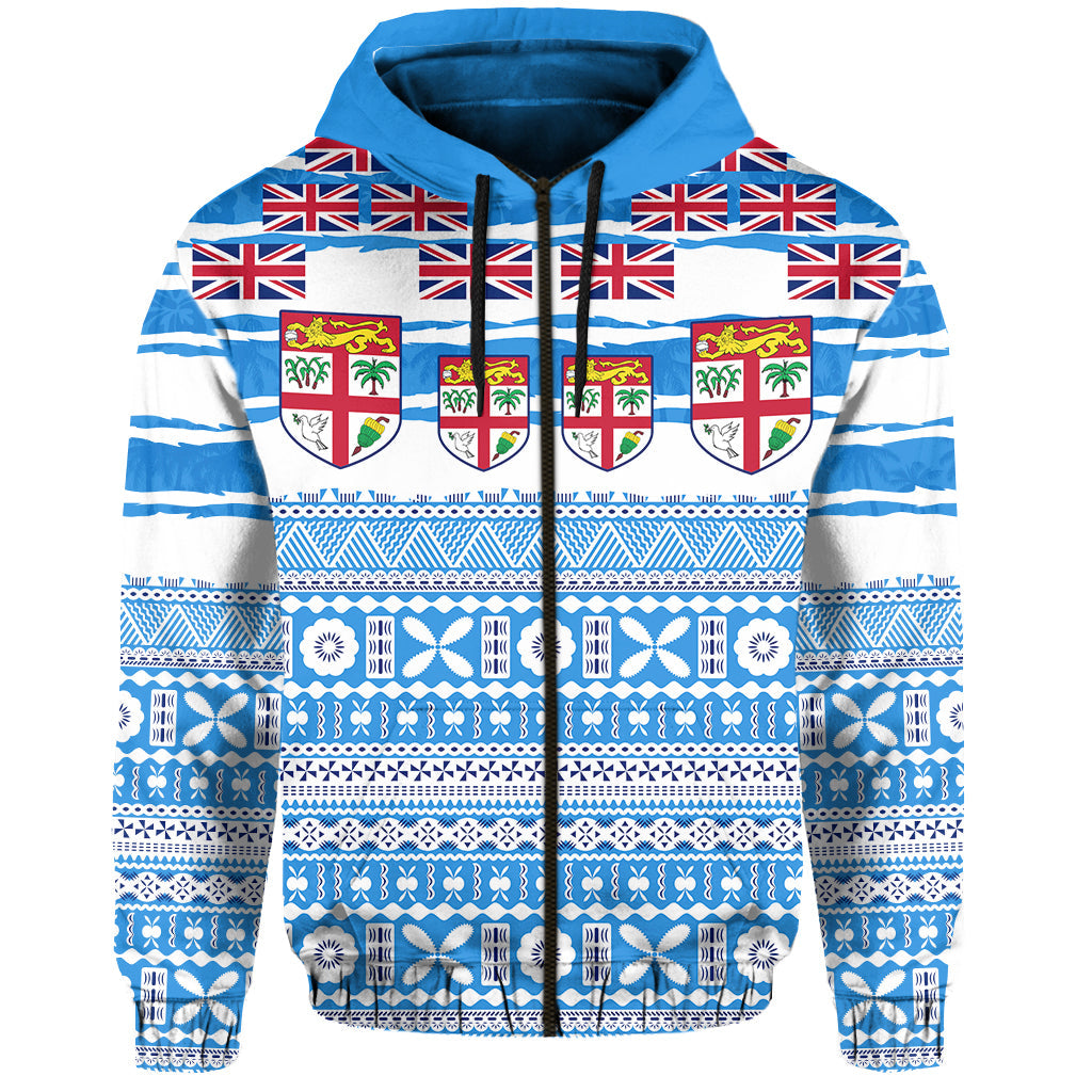 Fiji Polynesian Zip Hoodie Fijian Tropical Flowers