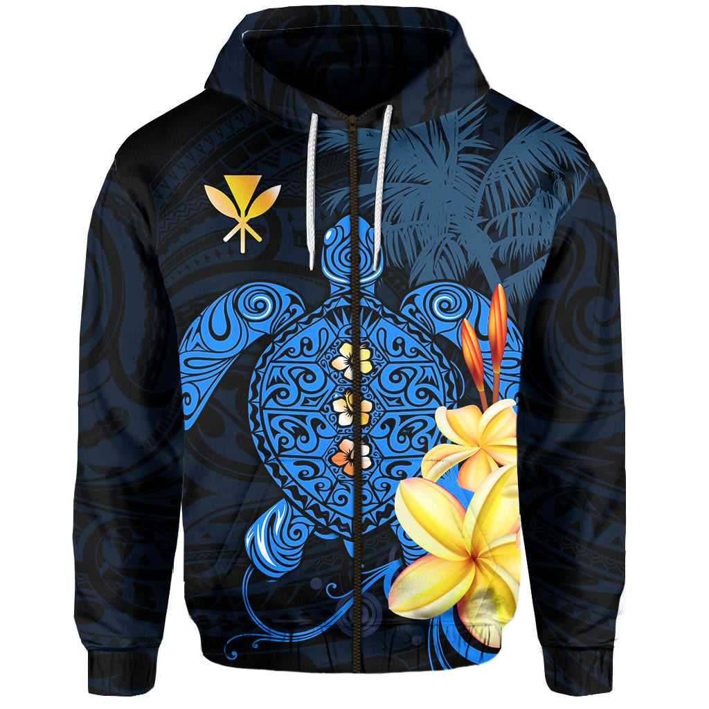 ( Personalised) Hawaii Turtle Zip Hoodie Hawaiian Flowers Version Blue Elegant