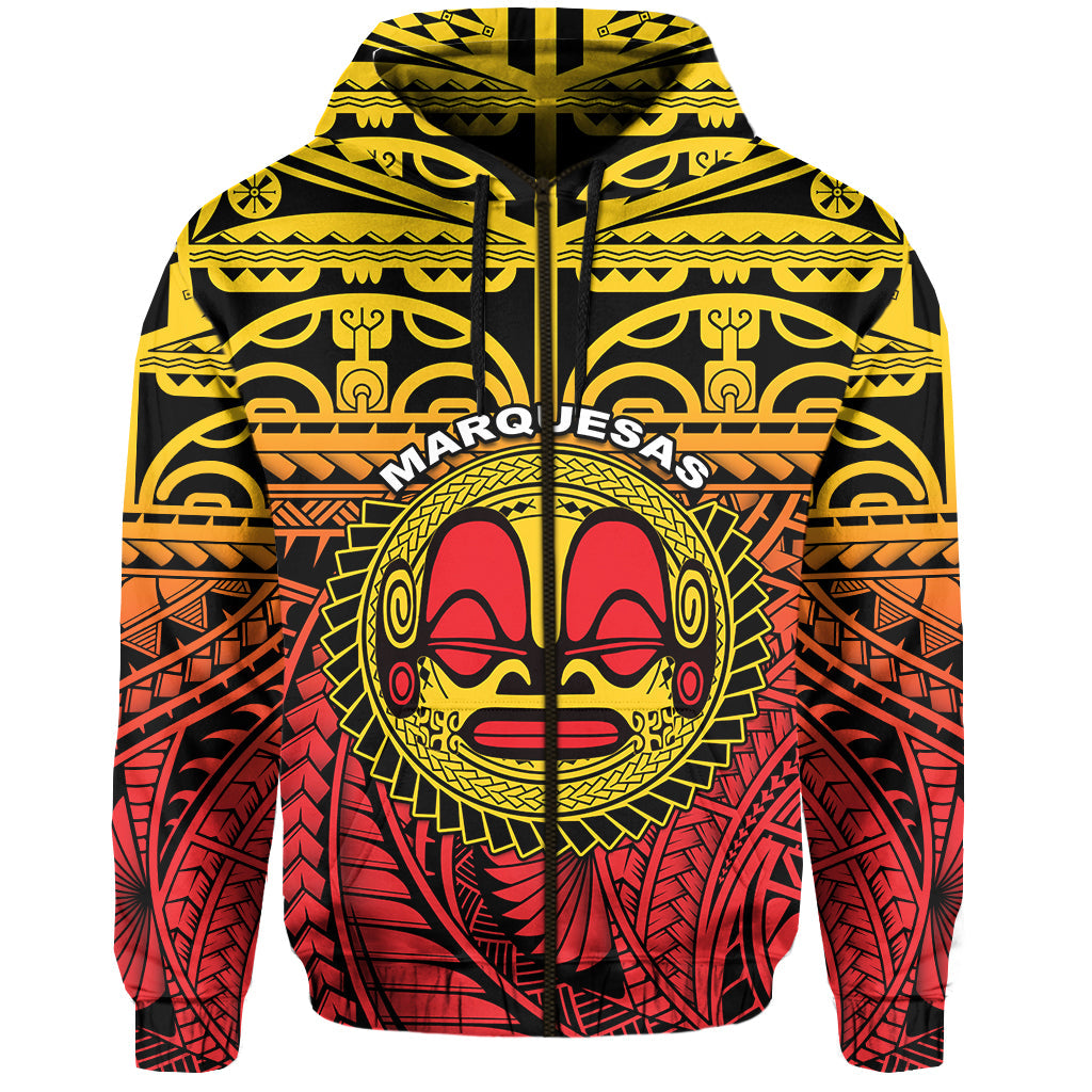 Marquesas Islands Zip Hoodie Mata Tiki Polynesian Pattern