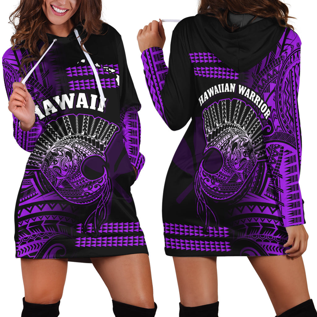 Hawaii Hoodie Dress Kakau Warrior Helmet Gradient Purple Polynesian
