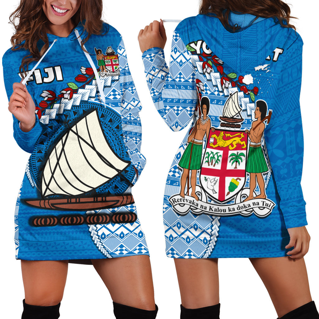 Fiji Hoodie Dress Fijian Drua Mix Tagimaucia Flower Blue Style