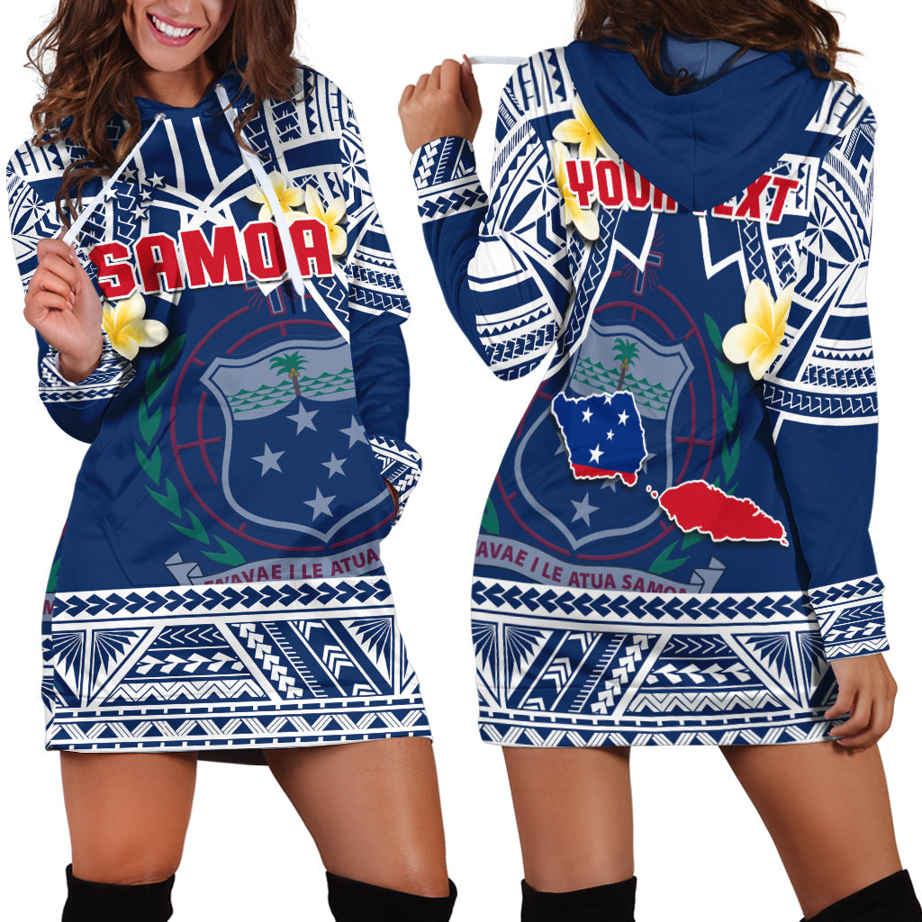 Custom Personalised Samoa Hoodie Dress Samoan Plumeria Flowers Mix Polynesian Pattern