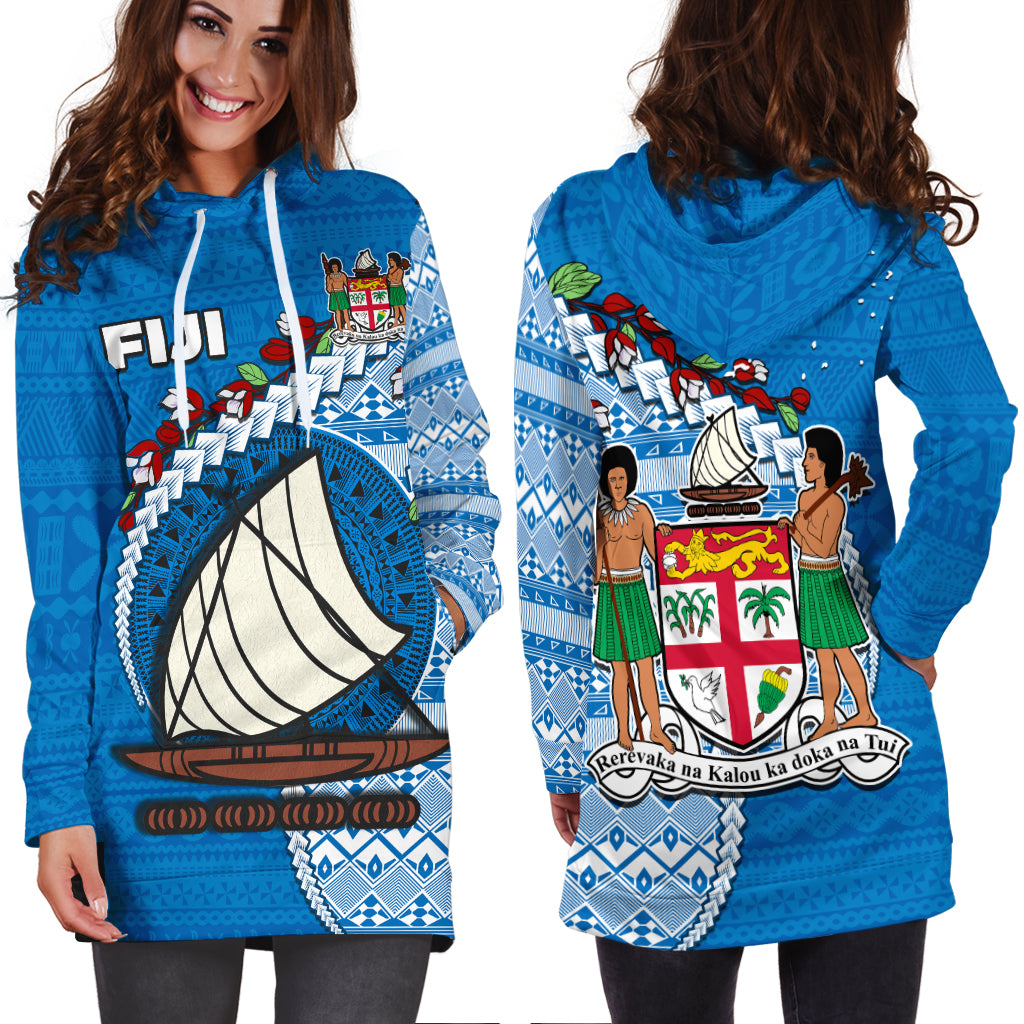 Fiji Hoodie Dress Fijian Drua Mix Tagimaucia Flower Blue Style