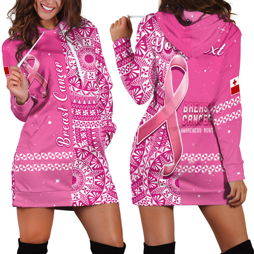 Custom Personalised Tonga Breast Cancer Hoodie Dress Tongan Ngatu Pattern No One Fights Alone