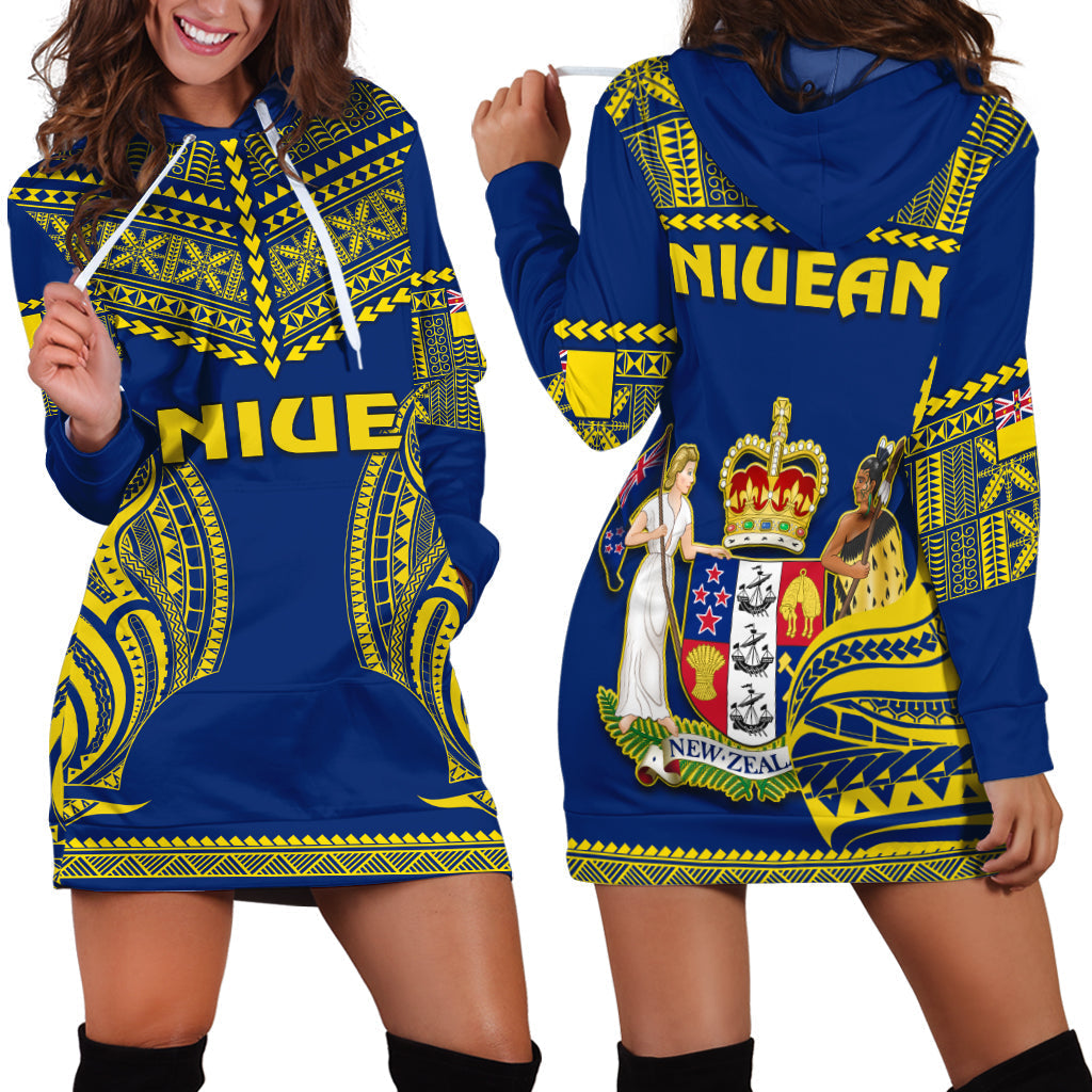 Niue Hoodie Dress Hiapo Mix Polynesian Happy Constitution Day