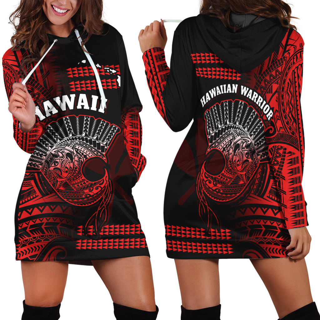 Hawaii Hoodie Dress Kakau Warrior Helmet Gradient Red Polynesian