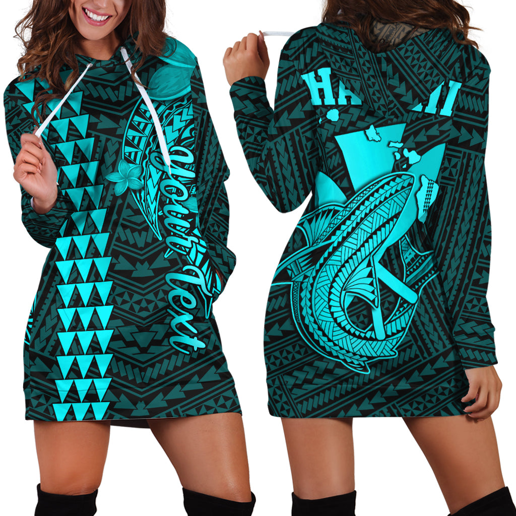 Custom Personalised Hawaii Hoodie Dress Kakau Kanaka Maoli Combine Polynesian Shark Ver.04