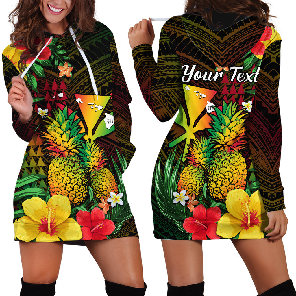 Custom Personalised Hawaii Hoodie Dress Pineapple Mix Kakau Reggae Kanaka