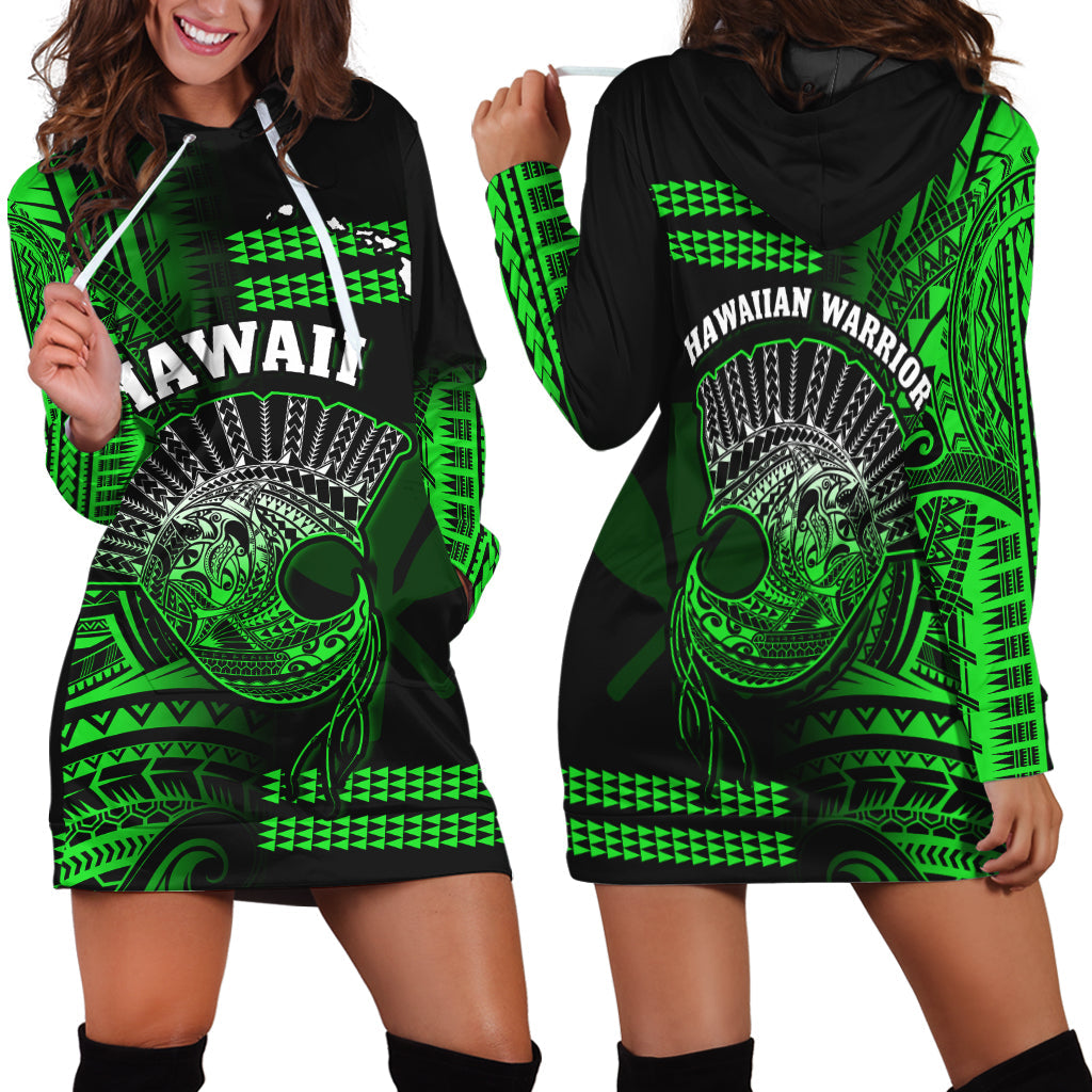 Hawaii Hoodie Dress Kakau Warrior Helmet Gradient Green Polynesian