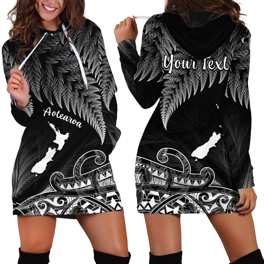 Custom Personalised New Zealand Silver Fern Hoodie Dress Aotearoa Map Maori