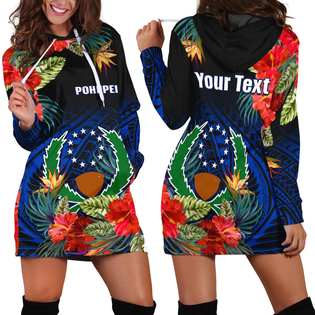 Custom Personalised Pohnpei State Hoodie Dress FSM Hibiscus Flowers Mix Polynesian