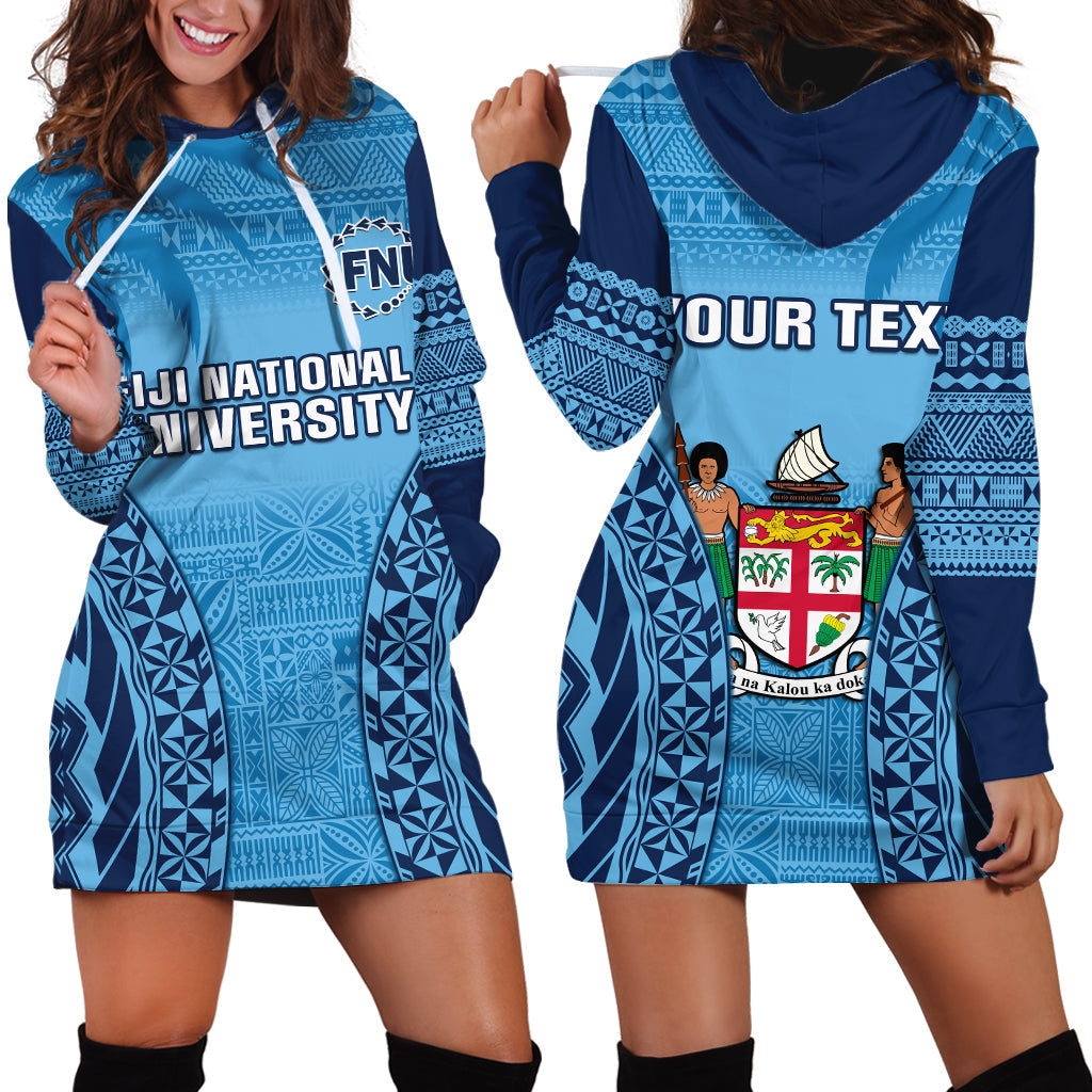 Custom Personalised Fiji University Hoodie Dress National Fijian Tapa Pattern Blue