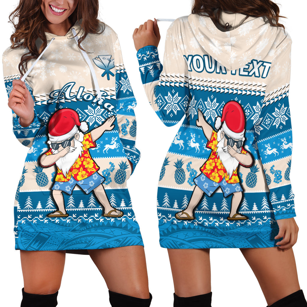 Custom Personalised Hawaii Mele Kalikimaka Hoodie Dress Dabbing Santa Blue Merry Christmas