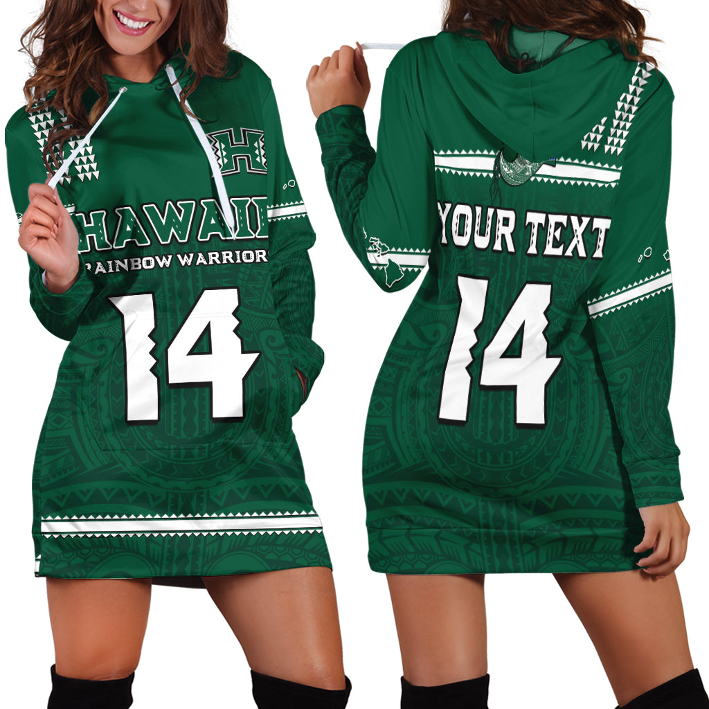 Custom Text And Number Hawaii Football Hoodie Dress Kakau Rainbow Warriors Helmet Go Bows