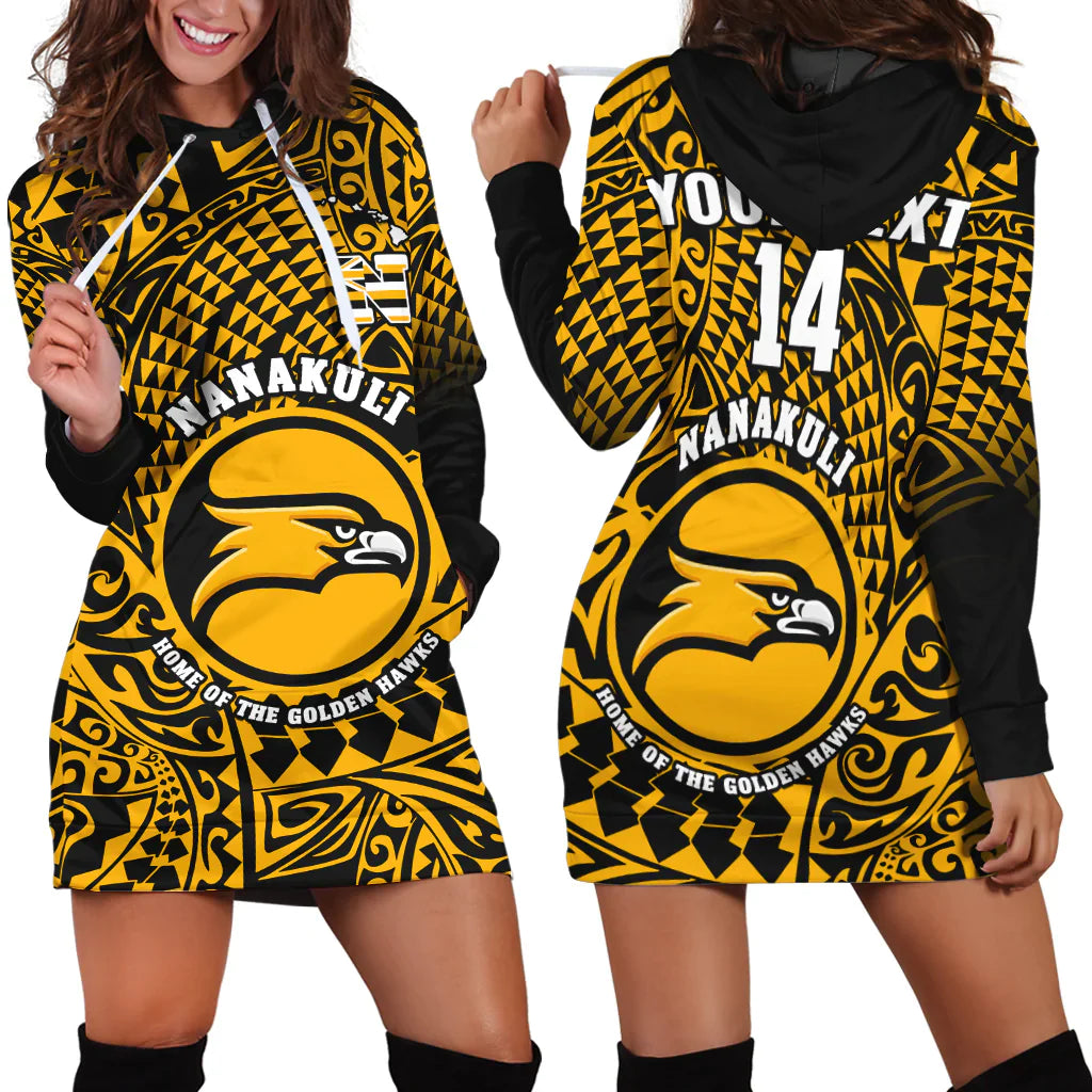 Custom Text And Number Hawaii Hoodie Dress Nanakuli High and Intermediate School Tribal Kakau