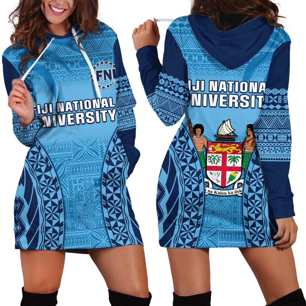 Fiji University Hoodie Dress National Fijian Tapa Pattern Blue