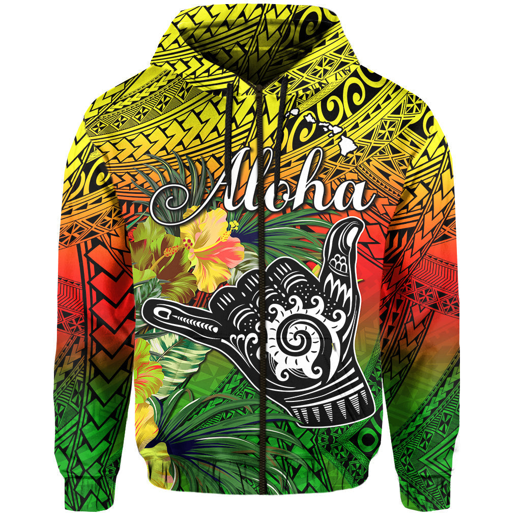 The Shaka Hawaii Hoodie Tropical Flowers Reggae Version