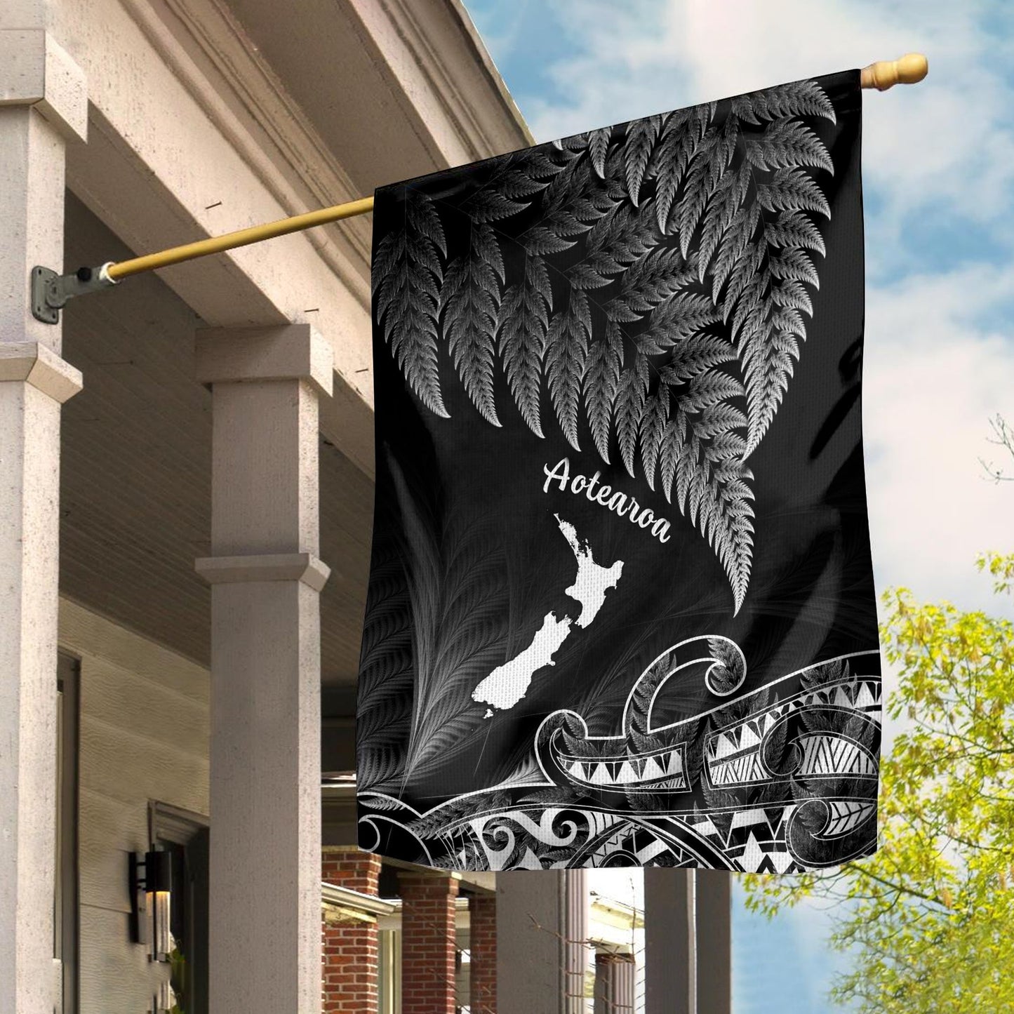 New Zealand Silver Fern Flag Aotearoa Map Maori