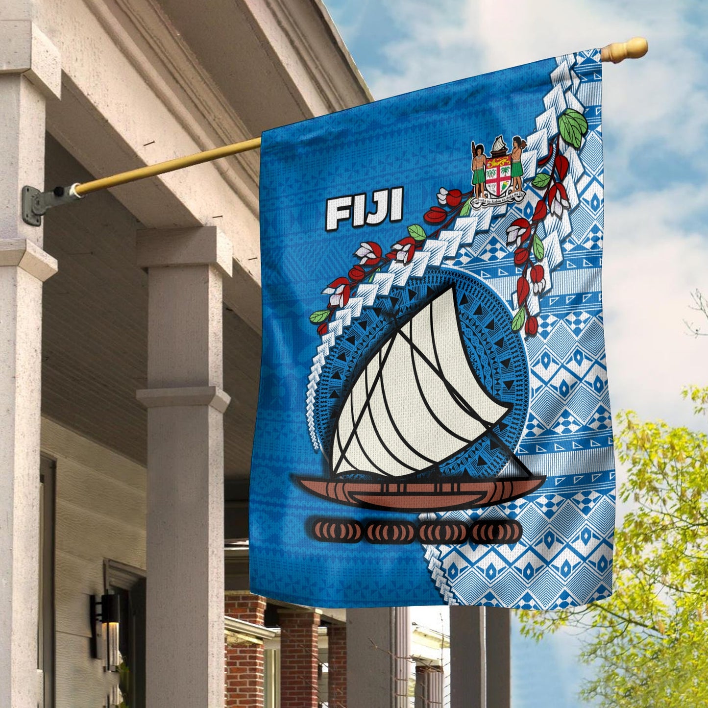 Fiji Flag Fijian Drua Mix Tagimaucia Flower Blue Style
