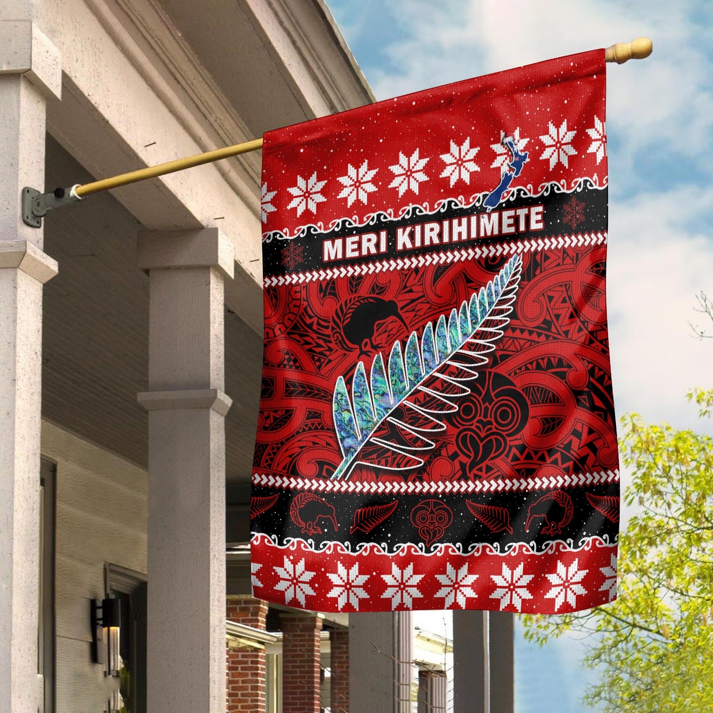 New Zealand Christmas Flag Paua Shell Silver Fern Meri Kirihimete